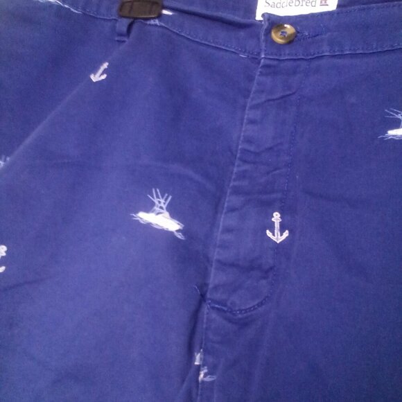 Saddlebred Shorts Men 38 Casual Chino Boat Anchor Nautical Blue White - Picture 7 of 14